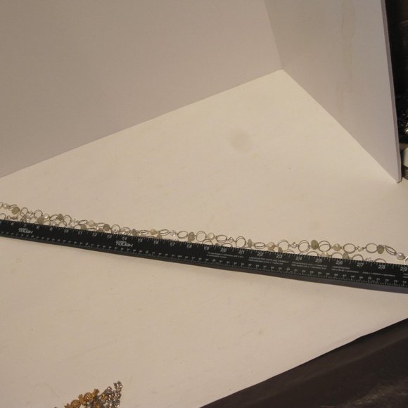 ASKA Long Chain Layered Necklace Silver Toned White Beads Clear Square Pendant - Picture 10 of 13